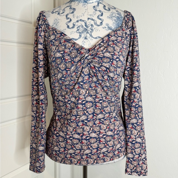 Boden Paisley Print Jesery Knot Sweetheart Neckline Blouse - Picture 3 of 5
